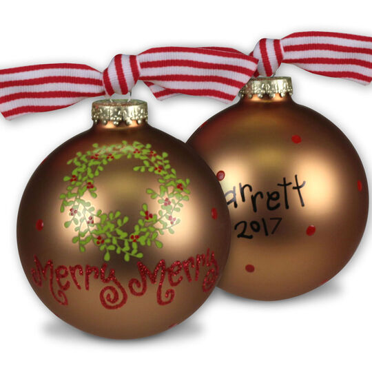 Merry Merry Wreath Glass Christmas Ornament